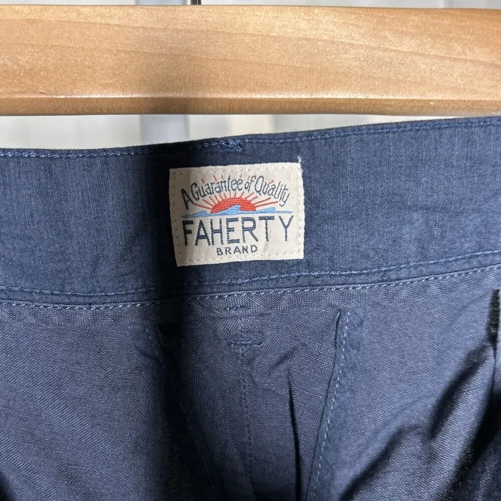 Faherty Men's Chino Shorts Linen Blend Navy Color Pockets Size 42